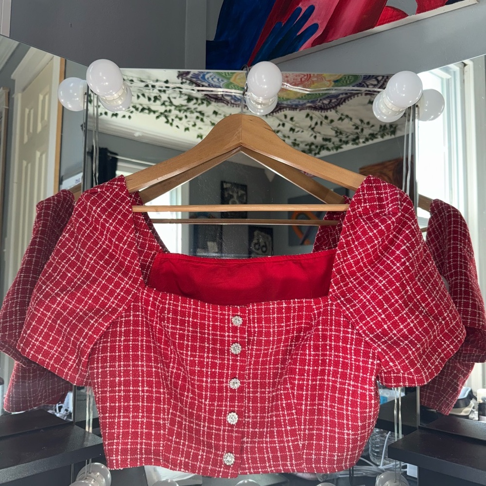 Cider Red Checkered Blouse with Button Accents